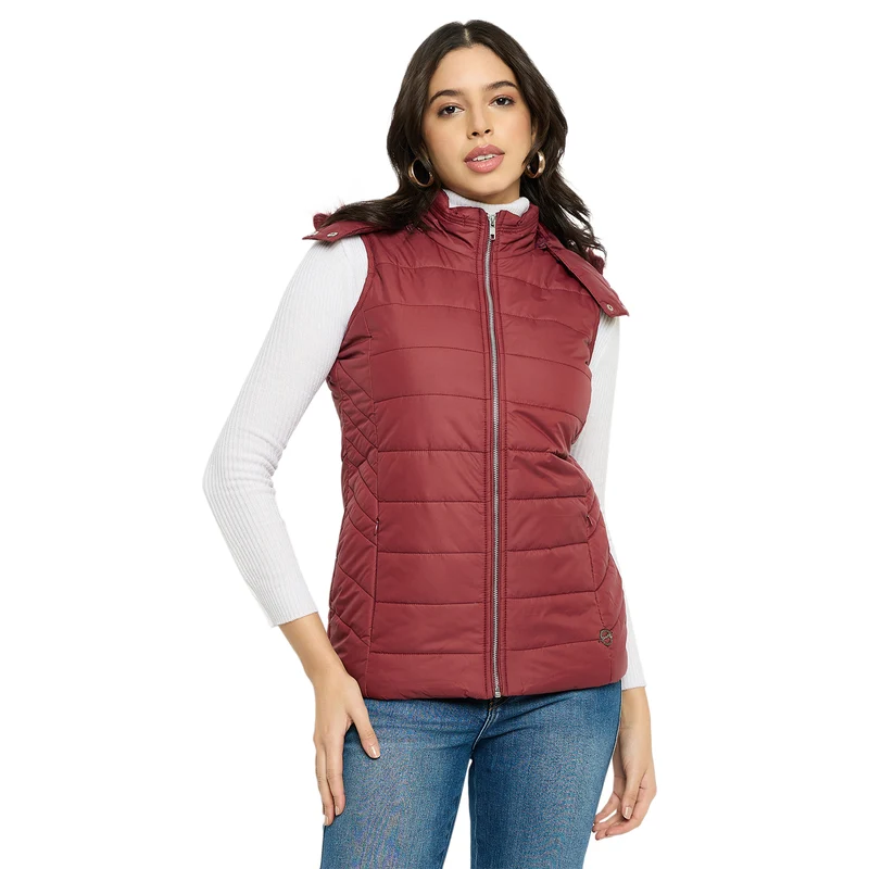Duke Urban Women Sleeveless Jacket (SDZ4061) Maroon / XL / Solid