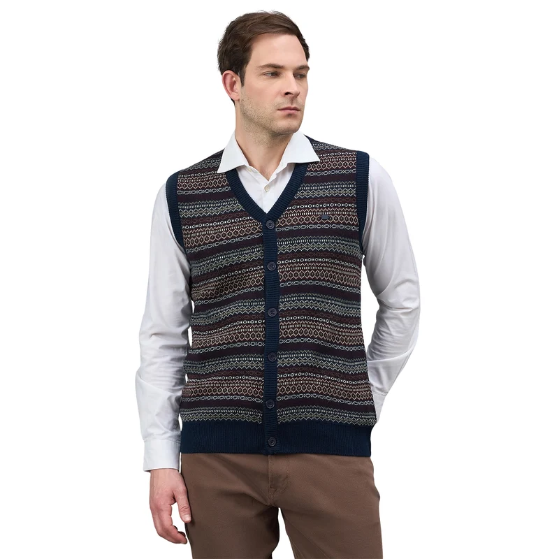 Duke Urban Men Sleeveless V Neck Sweater (SDS2160) Navy / L / Self design