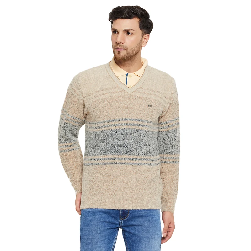 Duke Urban Men Full Sleeve V Neck Sweater (SDS2123) Sand / XXL / Self Design