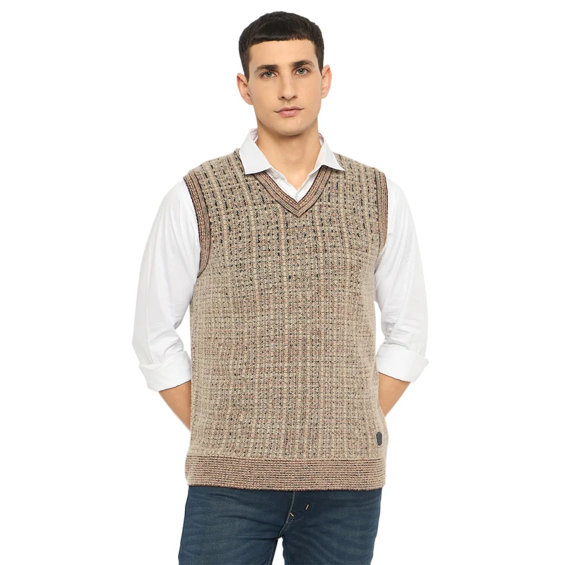 Duke Urban Men Sleeveless V Neck Sweater (SDS2159) Mineral / XXL / Self-Design