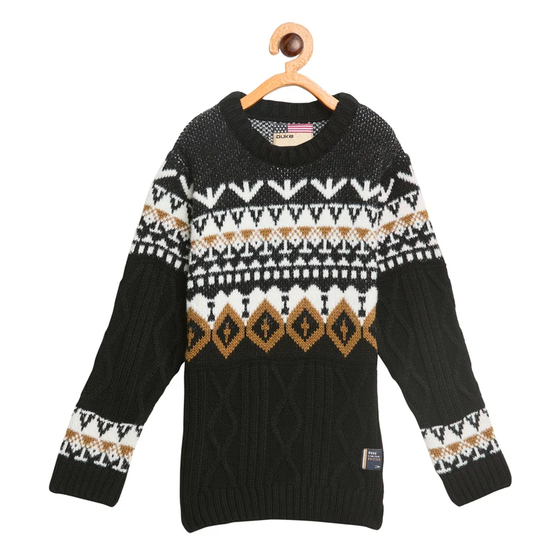 Duke Urban Boys Full Sleeve Round Neck Sweater (SDS3614) Black / 28 / Self-design
