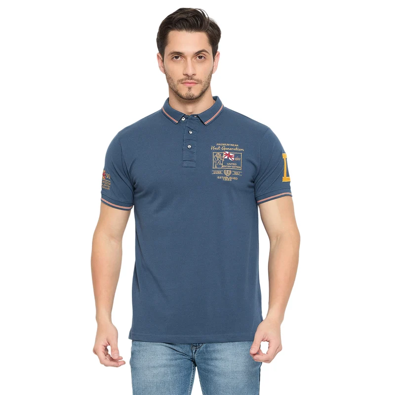 Duke Strardust Men Half Sleeve Cotton T-shirt (LF7043) Denim / XL / Printed
