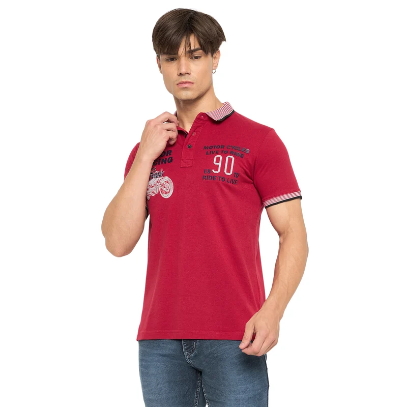 Duke Urban Men Half Sleeve Cotton T-shirt (LF7086) Cranberry / L / Printed