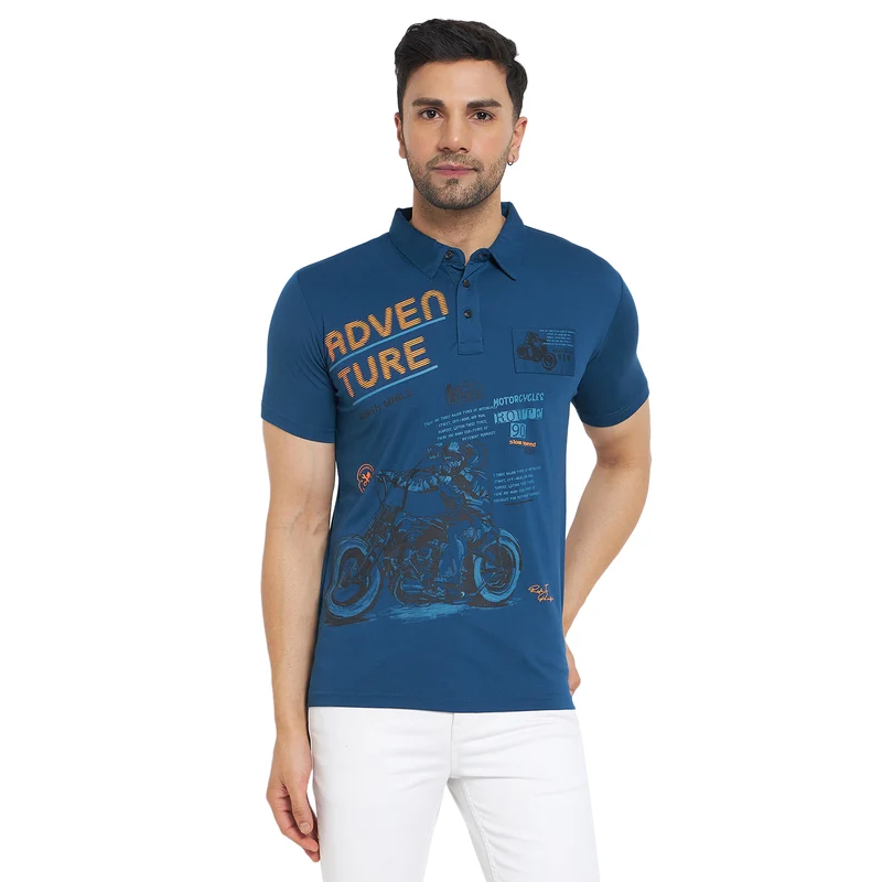 Duke Urban Men Half Sleeve Cotton T-shirt (LF7088) Denim / M / Printed