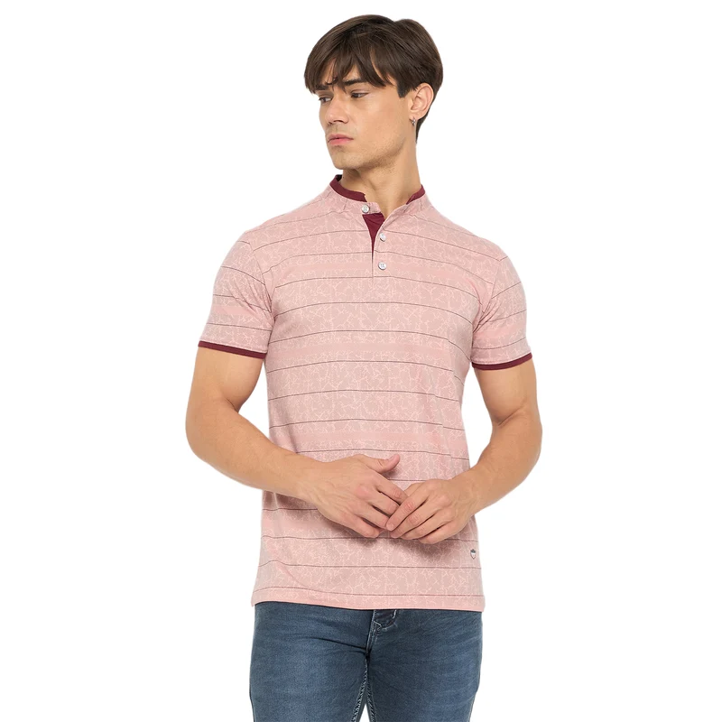 Duke Strardust Men Half Sleeve Cotton T-shirt (LF7134) Seashell / XXL' / Striped