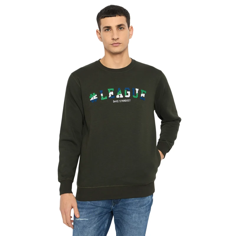 Duke Urban Men Full Sleeve Round Neck Sweatshirt (LF6227) Military / L / Solid