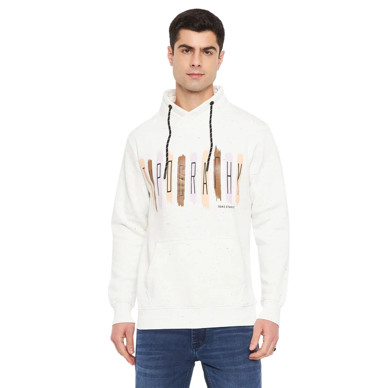 Duke Urban Men Cowl Neck Sweatshirt (LF6229) Off White Nap / M / Printed