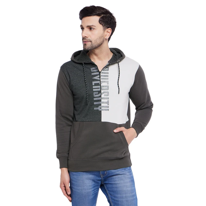 Duke Urban Men Half Zip Hooded Sweatshirt (LF6251) Charcoal / L / Printed