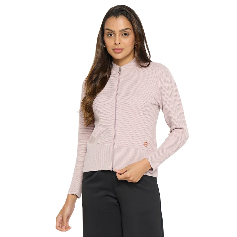 Duke Urban Women Full Sleeve Round Neck Zipper Cardigan (SDS1006R) Powder Pink / L / Solid