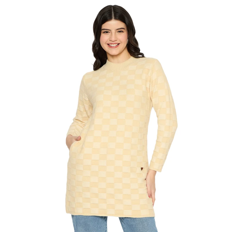 Duke Urban Women Full Sleeve Round Neck Sweater (SDS1256) Beige / M / Checkered