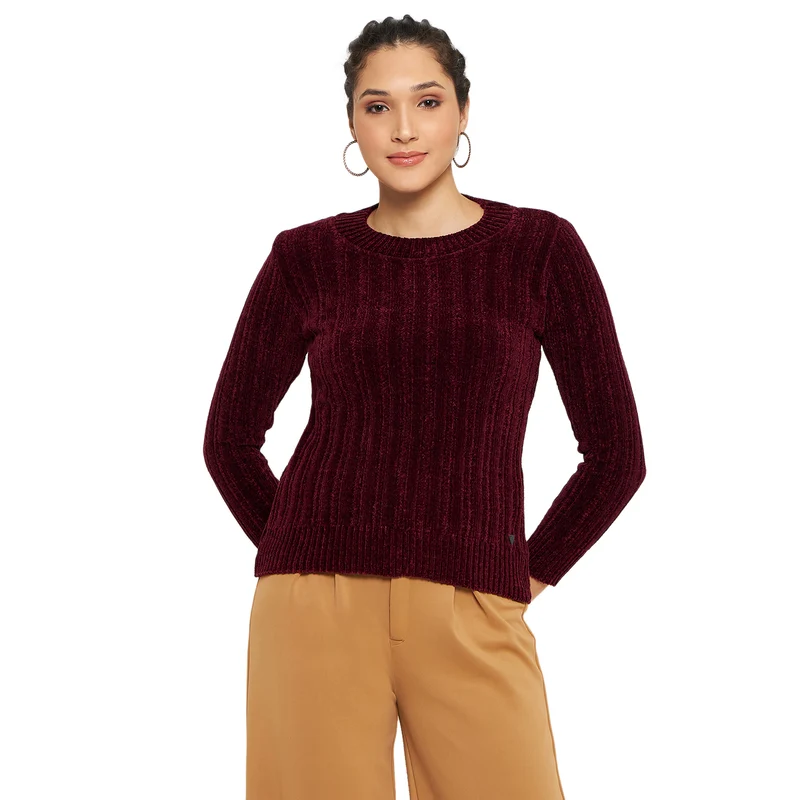 Duke Urban Women Full Sleeve Pullover (SDS1245) Wine / S / Self Design