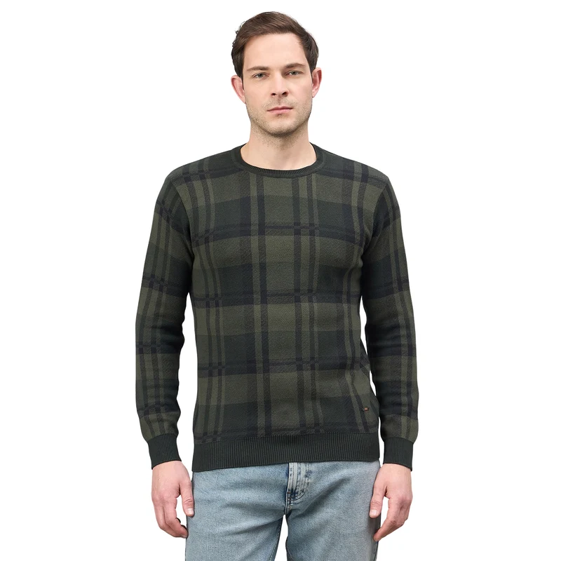 Duke Urban Men Full Sleeve Round Neck Regular Sweater (SDS2181) Olive / S / Self design