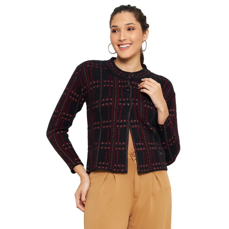 Duke Urban Women Full Sleeve Cardigan (SDS1187) Black / XXL / Self Design