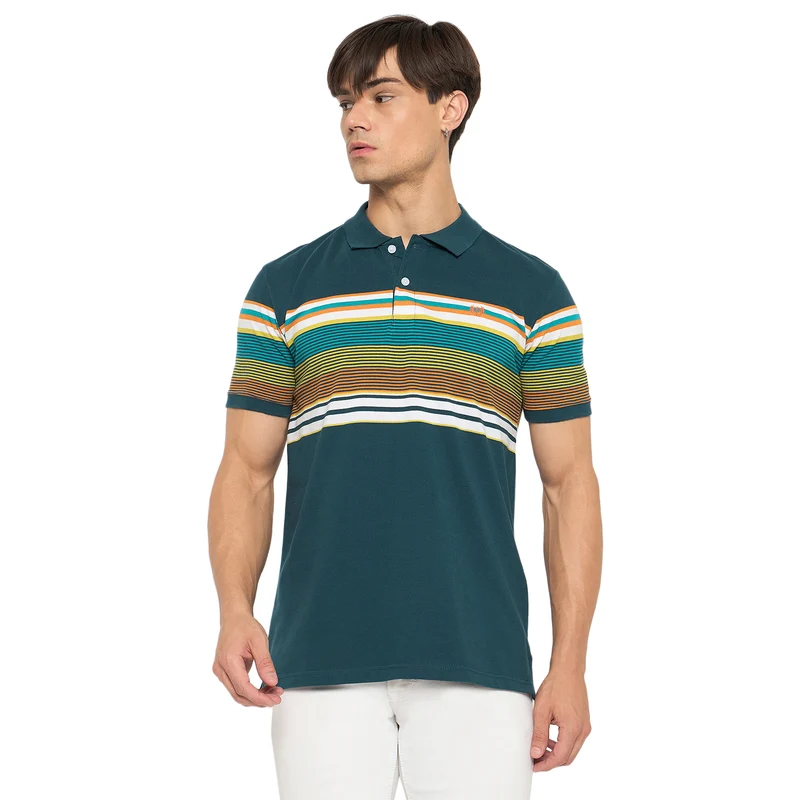 Duke Strardust Men Half Sleeve Cotton T-shirt (LF7067) Teal / L / Striped