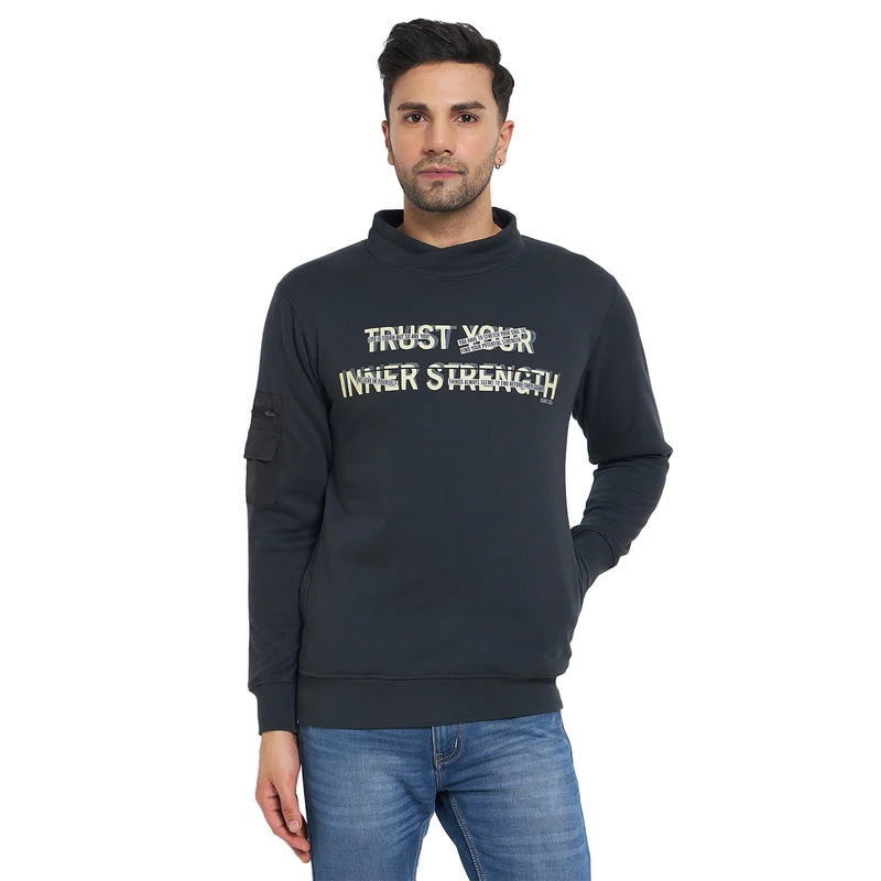 Duke Urban Men Cowl Neck Sweatshirt (LF6289) Charcoal / S / Printed