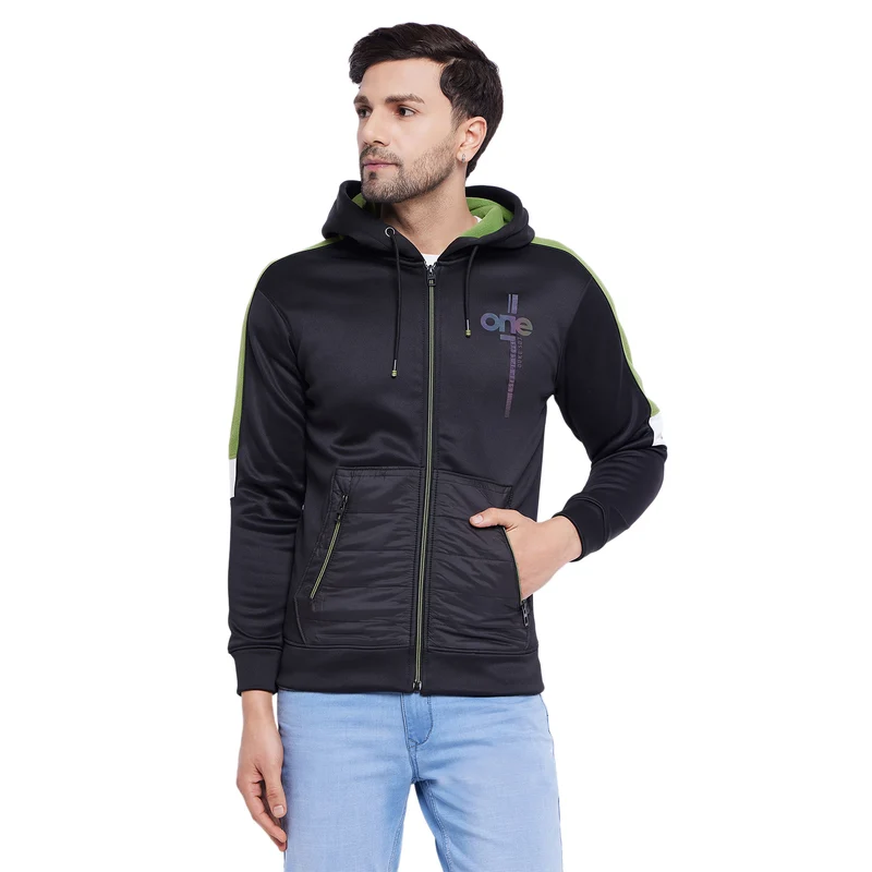 Duke Urban Men Zipper Hooded Sweatshirt (LF6322) Black / S / Solid