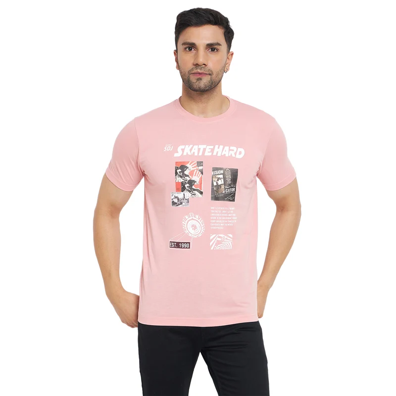 Duke Urban Men Half Sleeve Cotton T-Shirt (LF7056) Seashell / XL / Printed