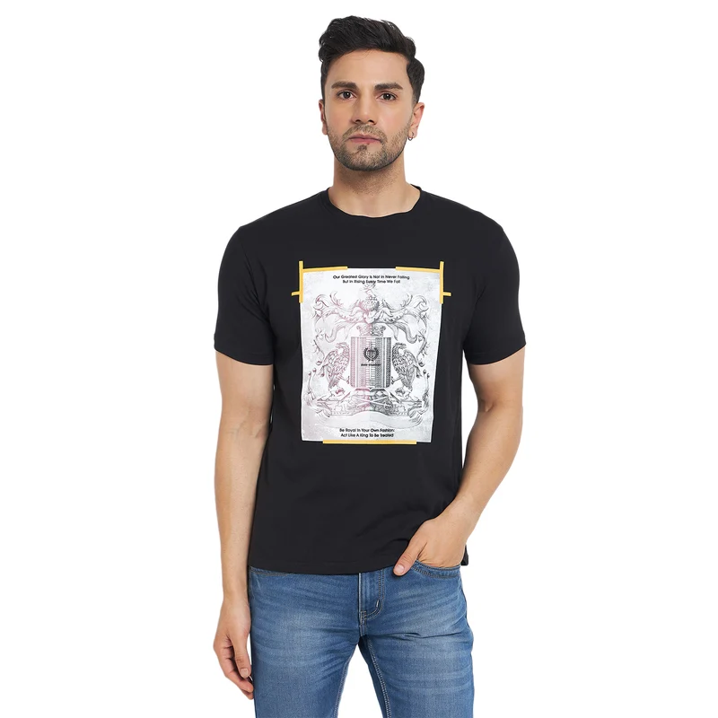 Duke Urban Men Half Sleeve Cotton T-shirt (LF7079) Black / M / Slim