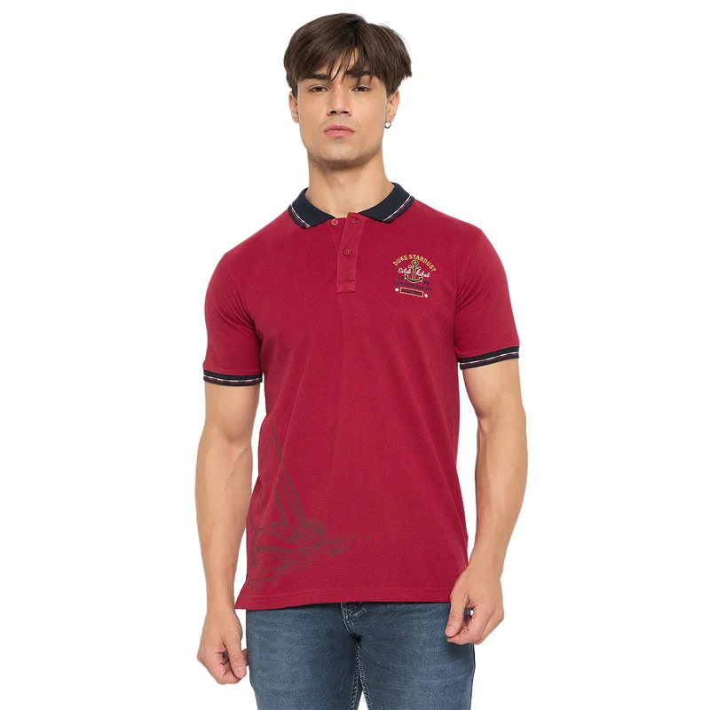 Duke Urban Men Half Sleeve Cotton T-shirt (LF7110) Cranberry / L / Solid