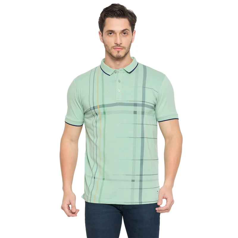 Duke Strardust Men Half Sleeve Cotton T-shirt (LF7139) Sage Green / S / Striped