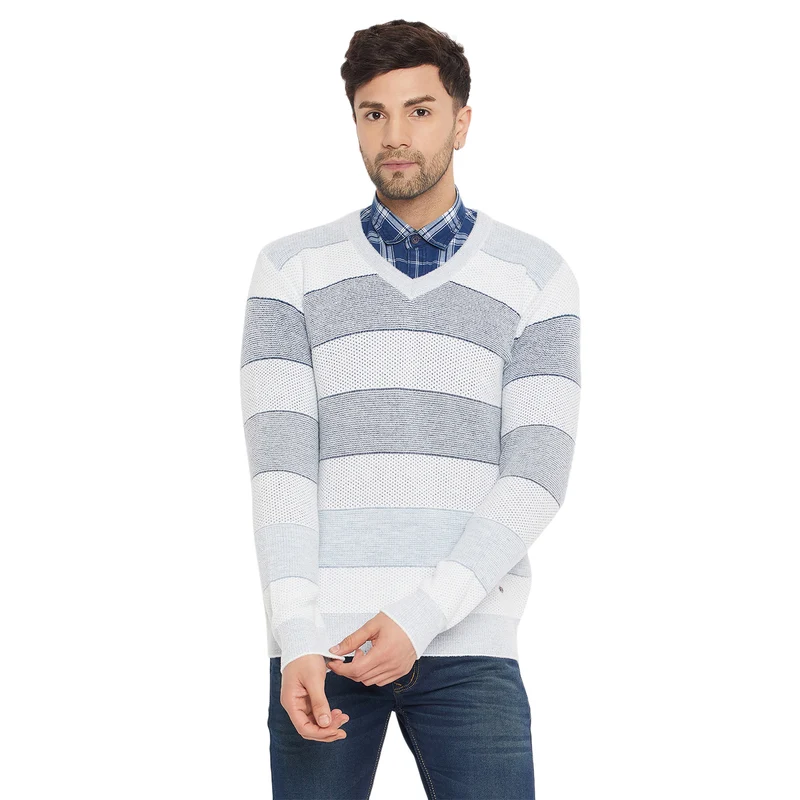 Duke Urban Men Full Sleeve V-Neck Sweater (SDS2128) Med.Grey / L / Striped