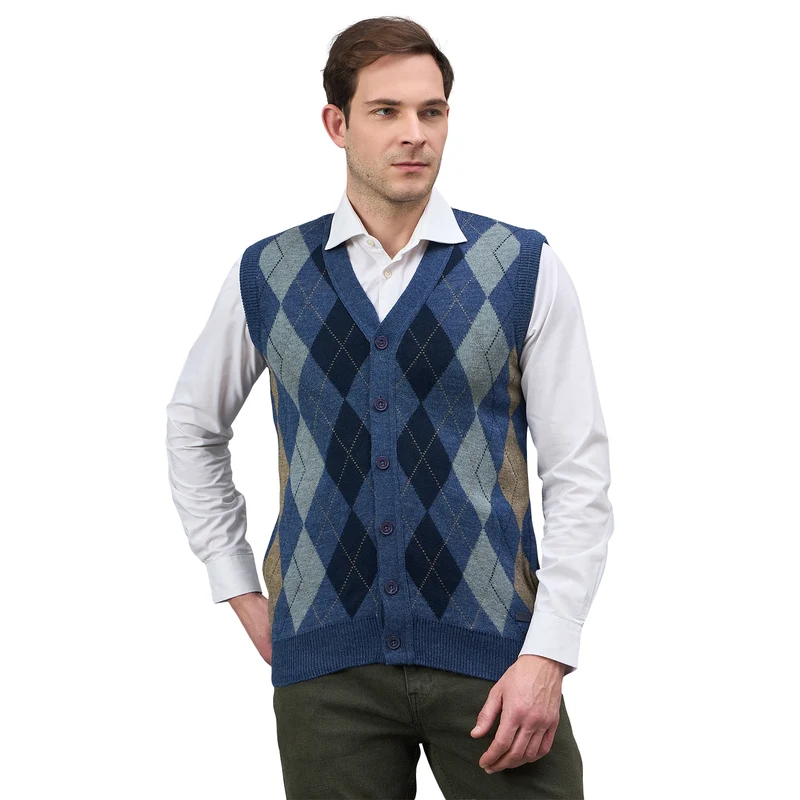 Duke Urban Men Sleeveless V-neck Cardigan (SDS2166) Denim / S / Self Design