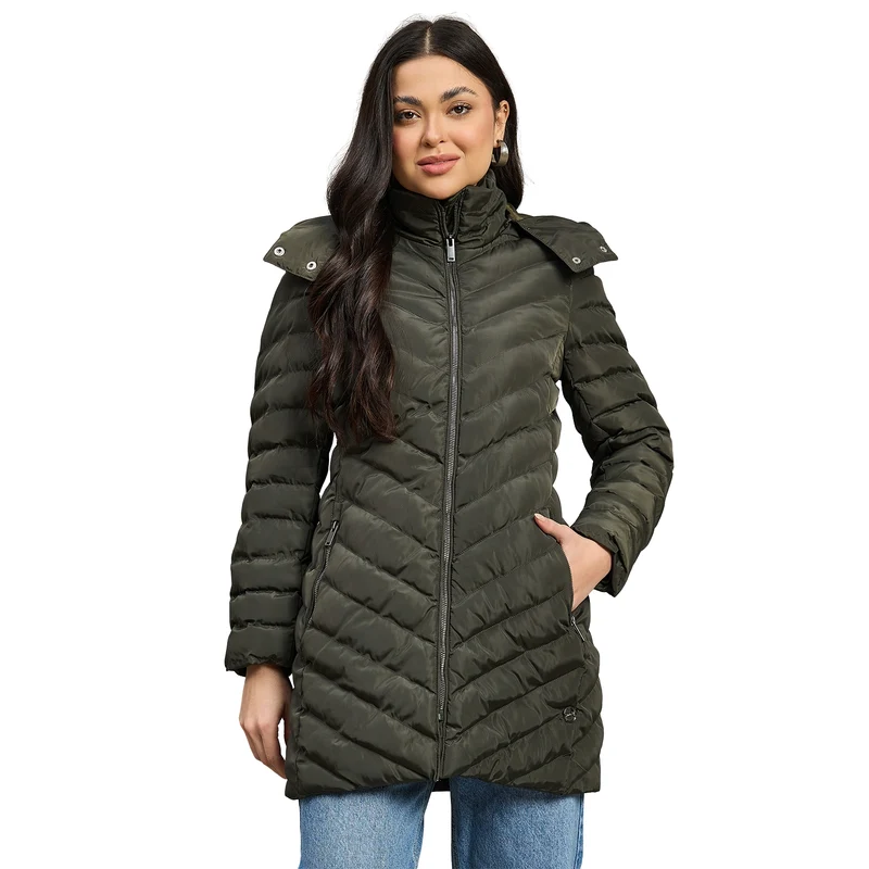 Duke Urban Women Short Style Full Sleeve Hooded Jacket (SDZ4028) Olive / M / Solid