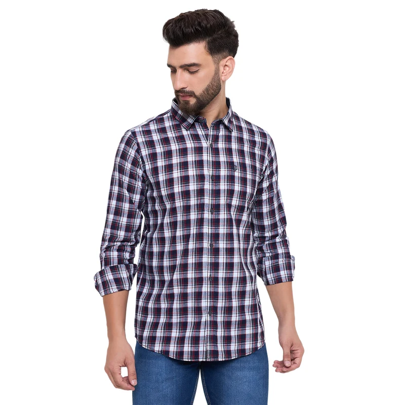Duke Urban Men Full Sleeve Cotton Shirt (SDO7CKE) Navy/Mehroon / L / Checkered