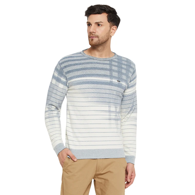 Duke Urban Men Full Sleeve Round Neck Pullover (SDS2111) Air Force / L / Striped
