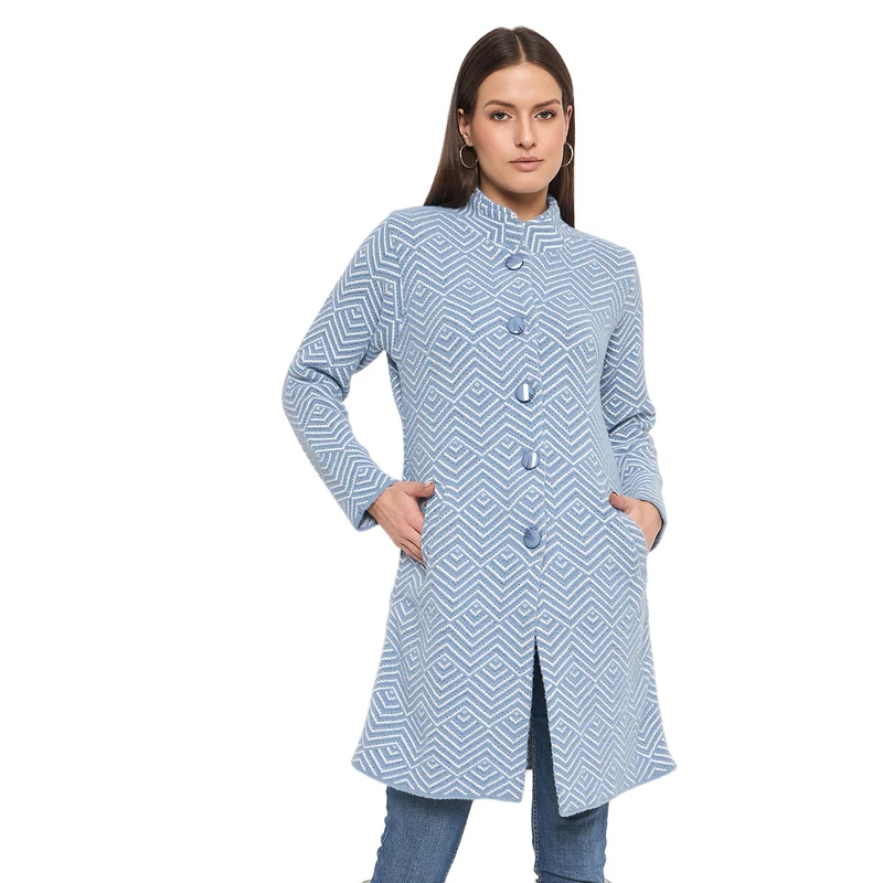 Duke Stardust Women Full Sleeve Round Neck Long Coat (SDS1208) Pine Blue / L / Self Design