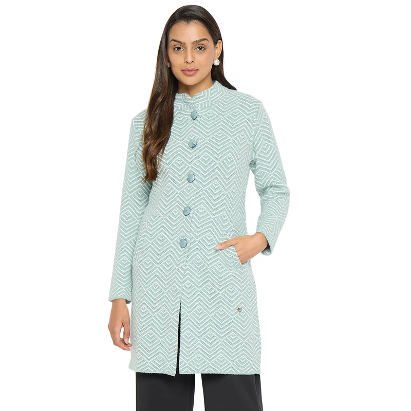 Duke Stardust Women Full Sleeve Round Neck Long Coat (SDS1208) Stone Grey / XL / Self Design