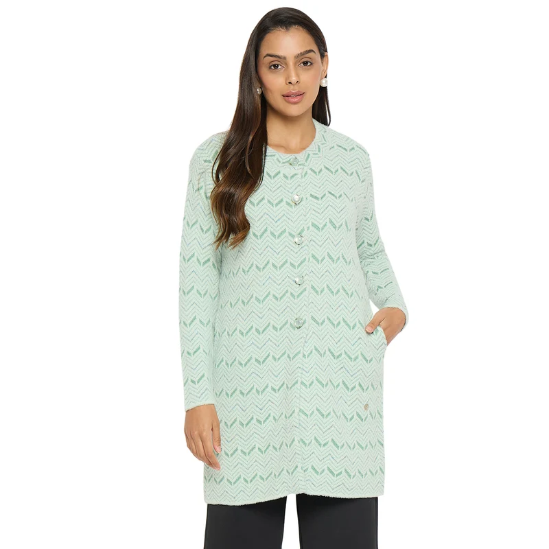 Duke Urban Women Full Sleeve Round Neck Long Coat (SDS1209) Sea Green / M / Self Design