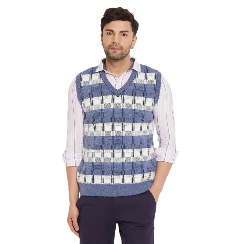 Duke Urban Men Sleeveless V-Neck Sweater (SDS2164) Air Force / L / Self Design