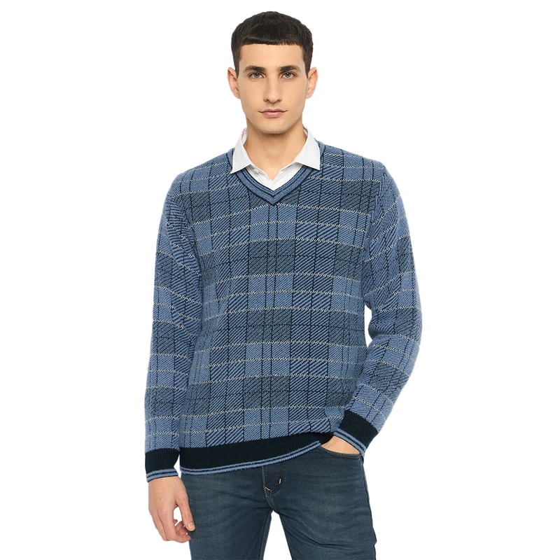 Duke Urban Men Full Sleeve V-Neck Sweater (SDS2126) Air Force / L / Self Design