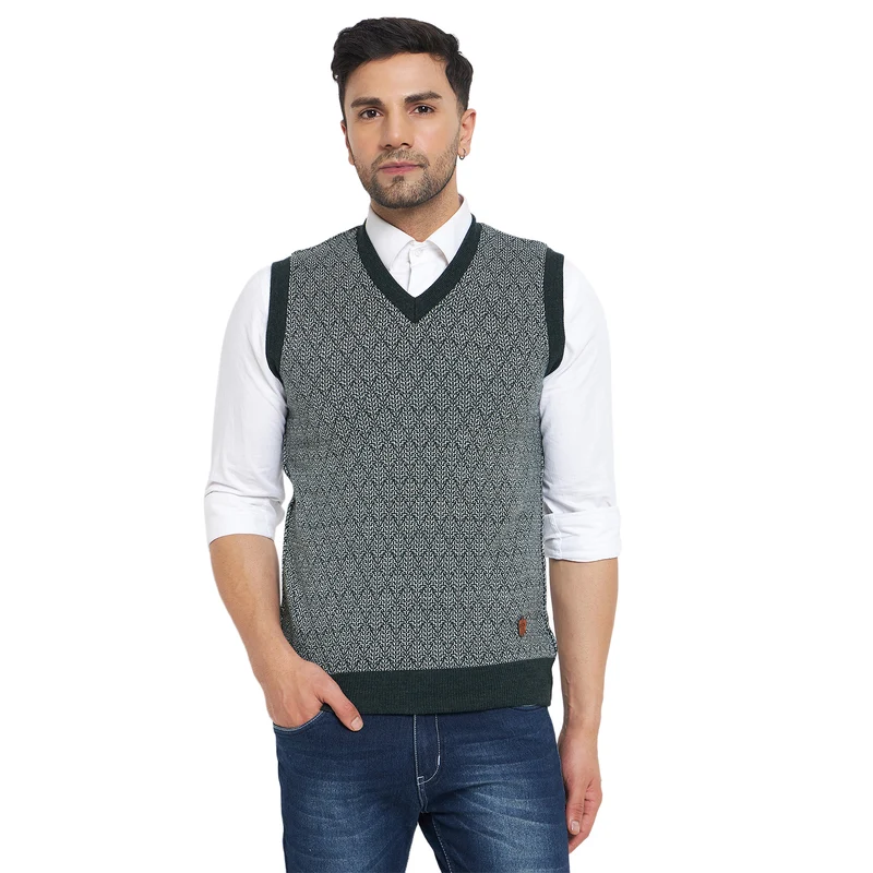 Duke Urban Men Sleeveless V Neck Reversible Sweater (SDS2174) Olive/Green / XXL / Self Design