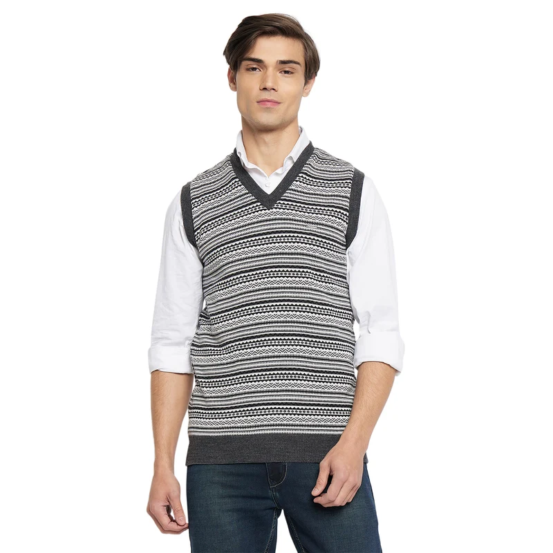 Duke Urban Men Sleeveless V-Neck Reversible Sweater (SDS2167) Anthra/L.Grey / S / Self Design