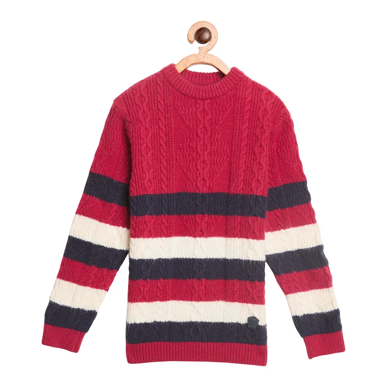 Duke Urban Boys Full Sleeve Round Neck Sweater (SDS3626) Red / 26 / Striped