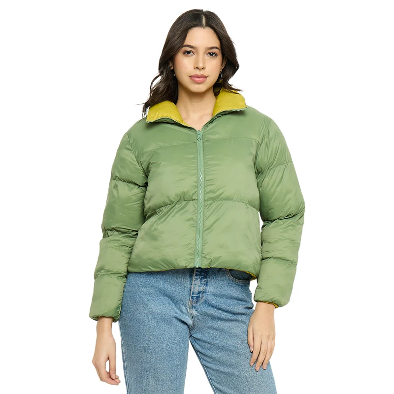 Duke Urban Women Full Sleeve Short Reversible Jacket (SDZ4044) Olive / M / Solid