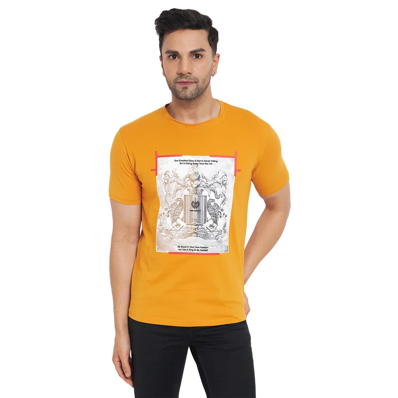 Duke Urban Men Half Sleeve Cotton T-shirt (MLF7079) Mustard / M / Printed