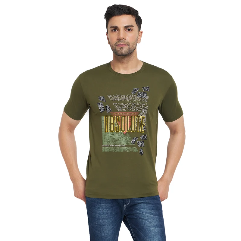 Duke Urban Men Half Sleeve Cotton T-shirt (MLF7083) L.Olive / L / Printed