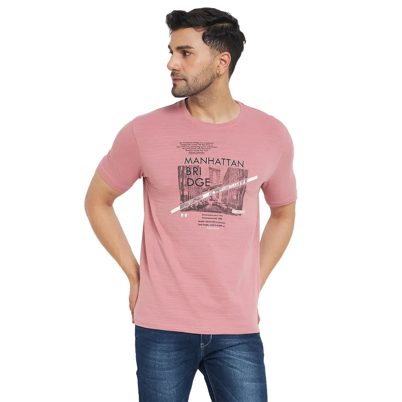 Duke Urban Men Half Sleeve Cotton T-shirt (MLF7087) Mauve / XL / Printed