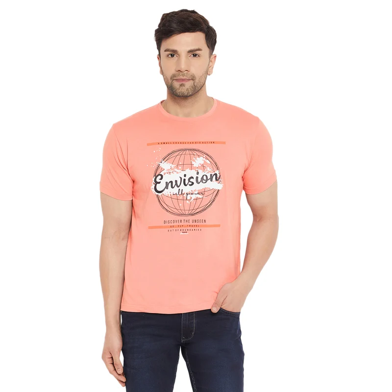 Duke Stardust Men Half Sleeve Cotton T-shirt (MLF7050) Coral / M / Printed