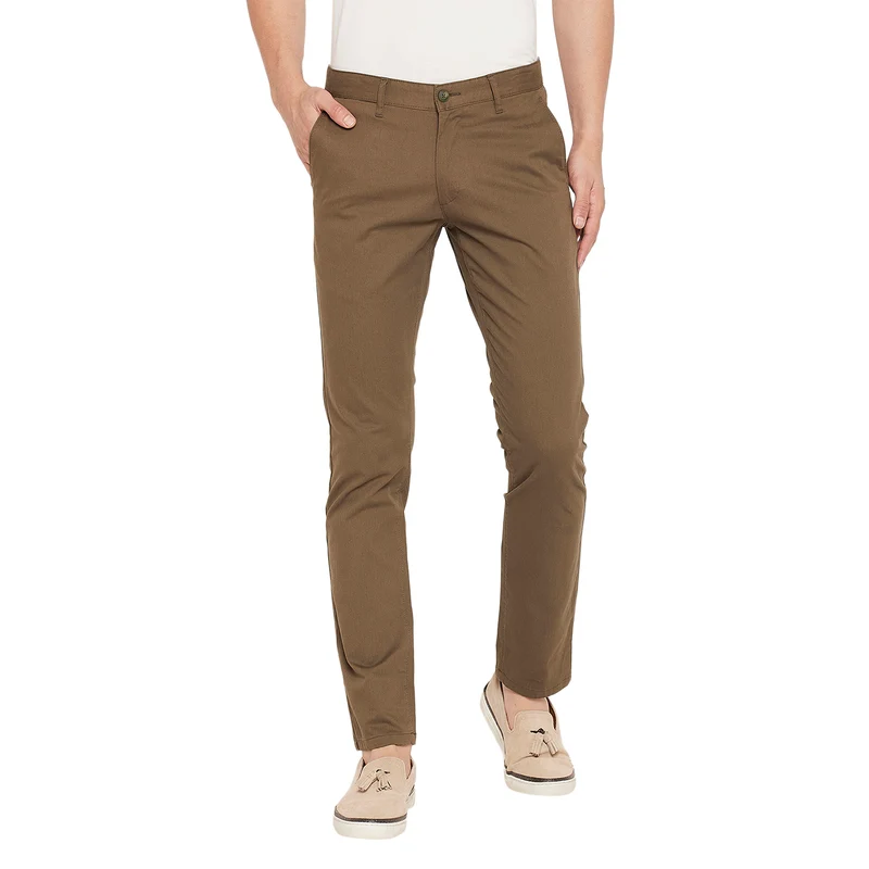 Duke Urban Men Slim Fit Cotton Trousers (SDT4566) Mehandi / 38 / Solid