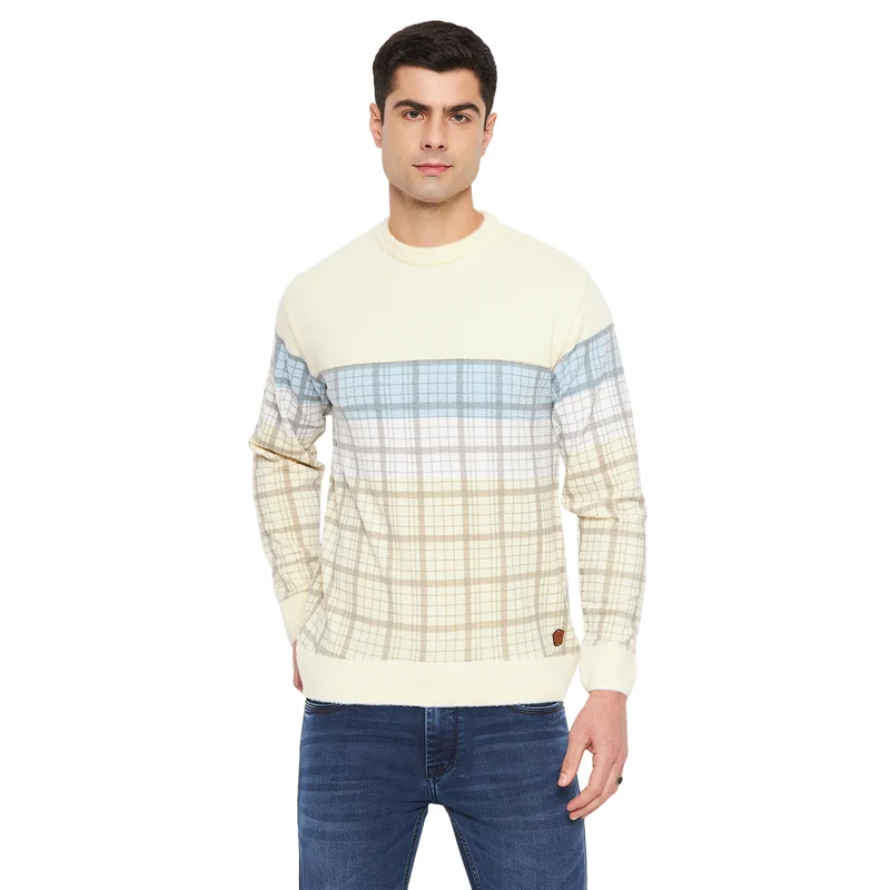 Duke Urban Men Full Sleeve Round Neck Pullover (SDS2106) Lemon / XL / Checkered