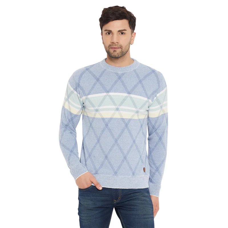 Duke Urban Men Full Sleeve Round Neck Pullover (SDS2105) Blue / L / Self Design