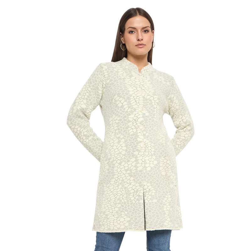 Duke Urban Women Full Sleeve Long Coat (SDS1260) Off White / XL / Self Design