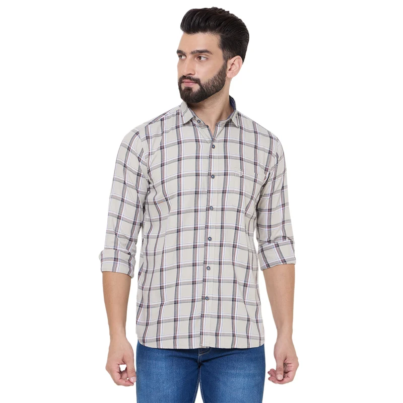 Duke Urban Men Full Sleeve Cotton Shirt (SDO8CKE) Beige / XL / Checkered