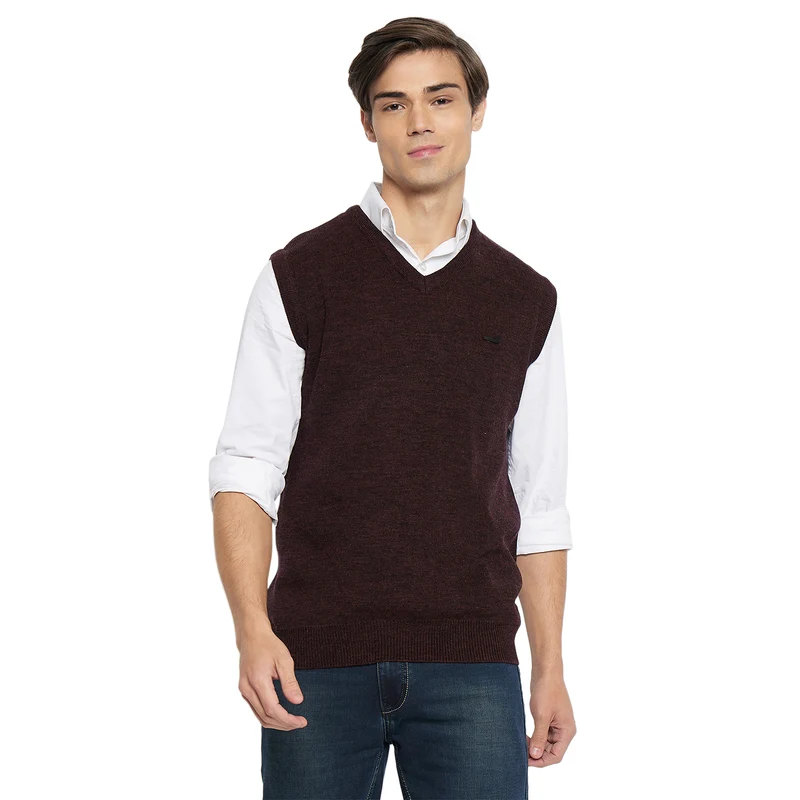 Duke Urban Men Sleeveless V-Neck Sweater (SDS5000) Wine Mix / M / Solid
