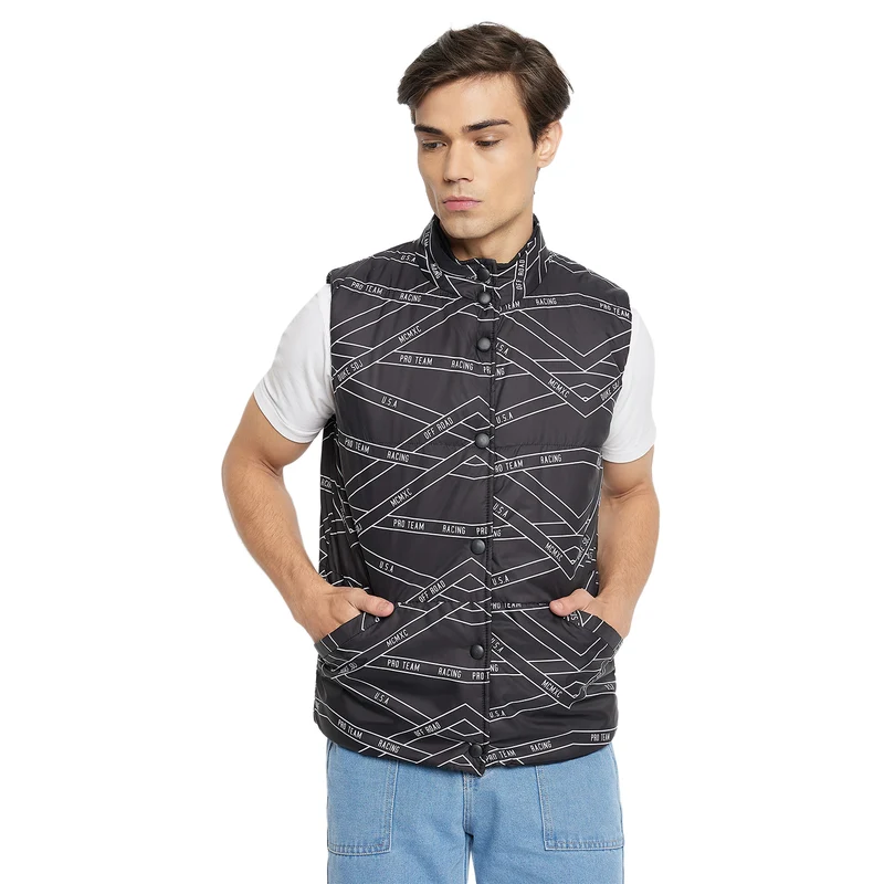 Duke Urban Men Sleeveless Reversible Jacket (SDZ3057) Black / L / Printed