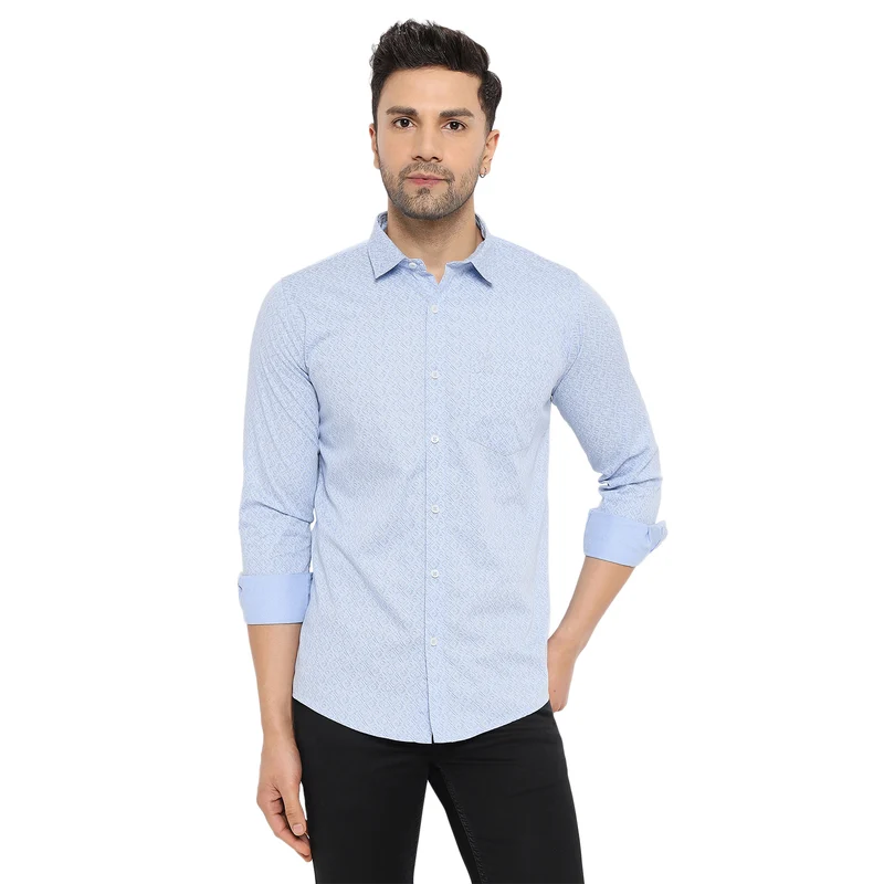 Duke Urban Men Full Sleeve Self Design Cotton Shirt (SDO7PRC) Powder Blue / XL / Self Design